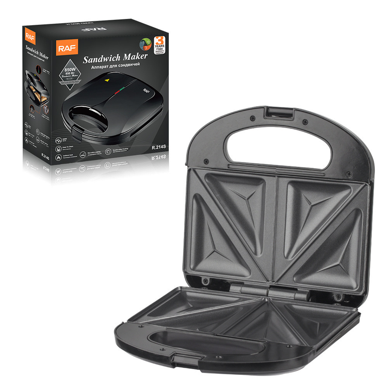 Sandwich maker closed showing compact benchtop design and lid handle