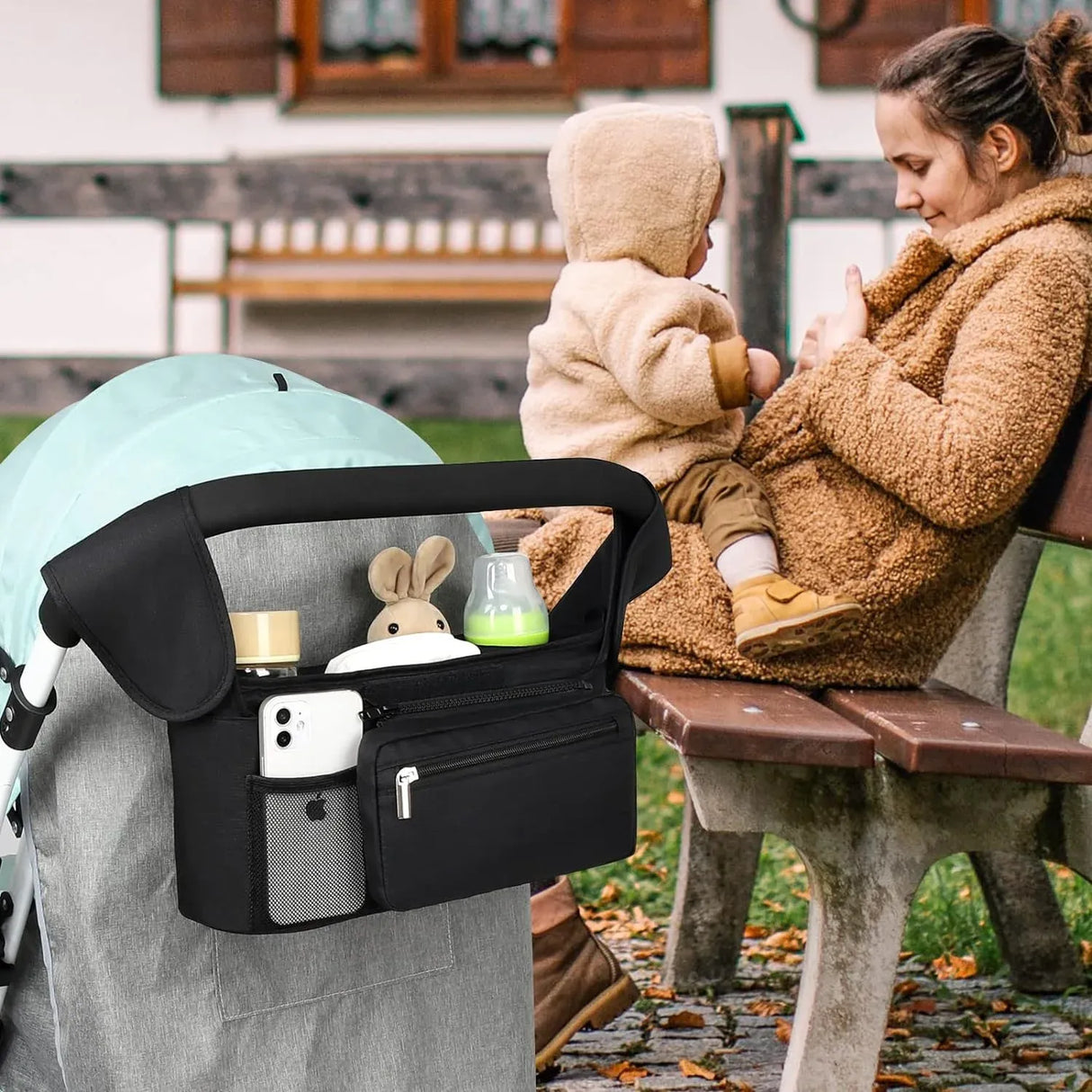 Universal Stroller Organiser with Insulated Cup Holders Black