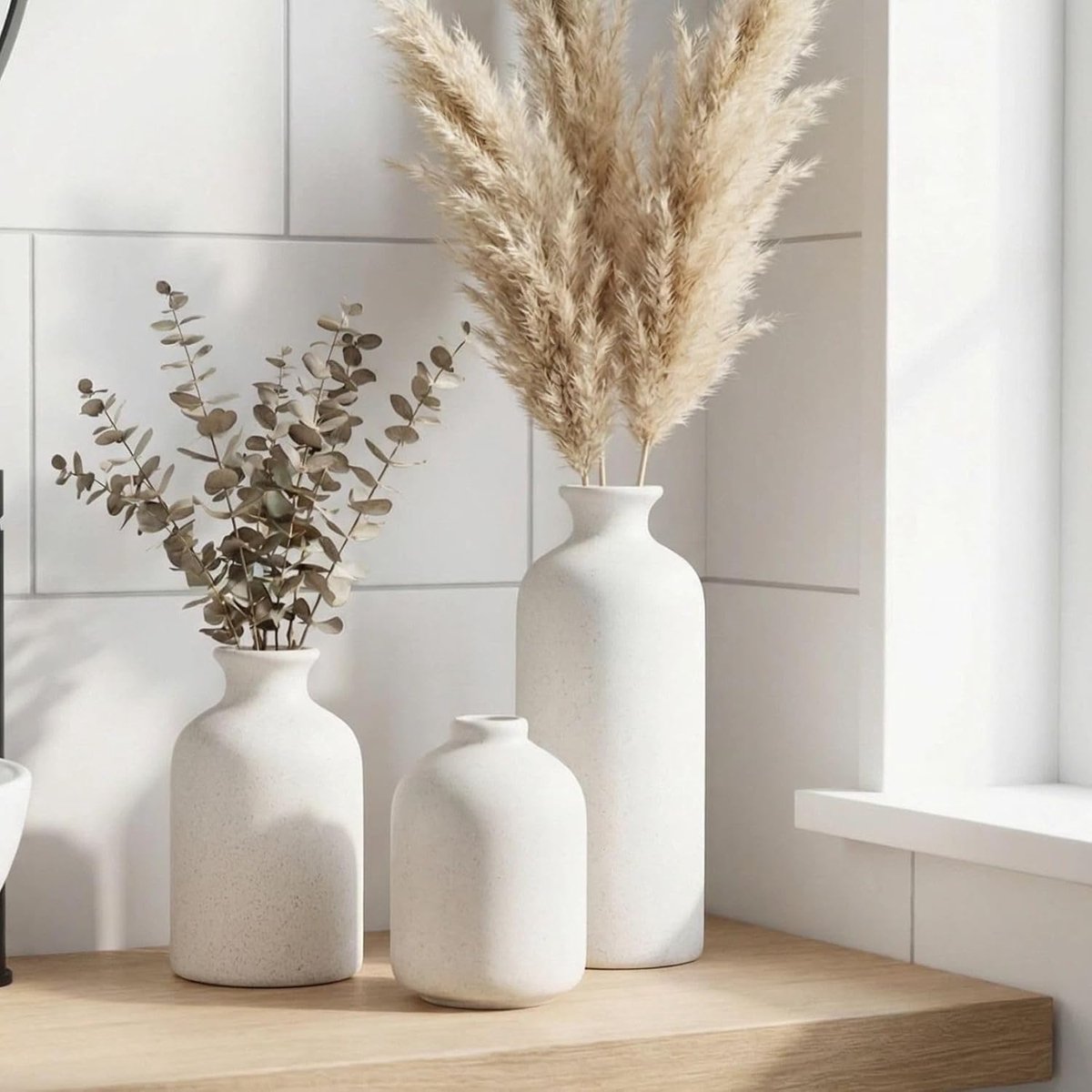 Matte ceramic vase set of three in graduated sizes