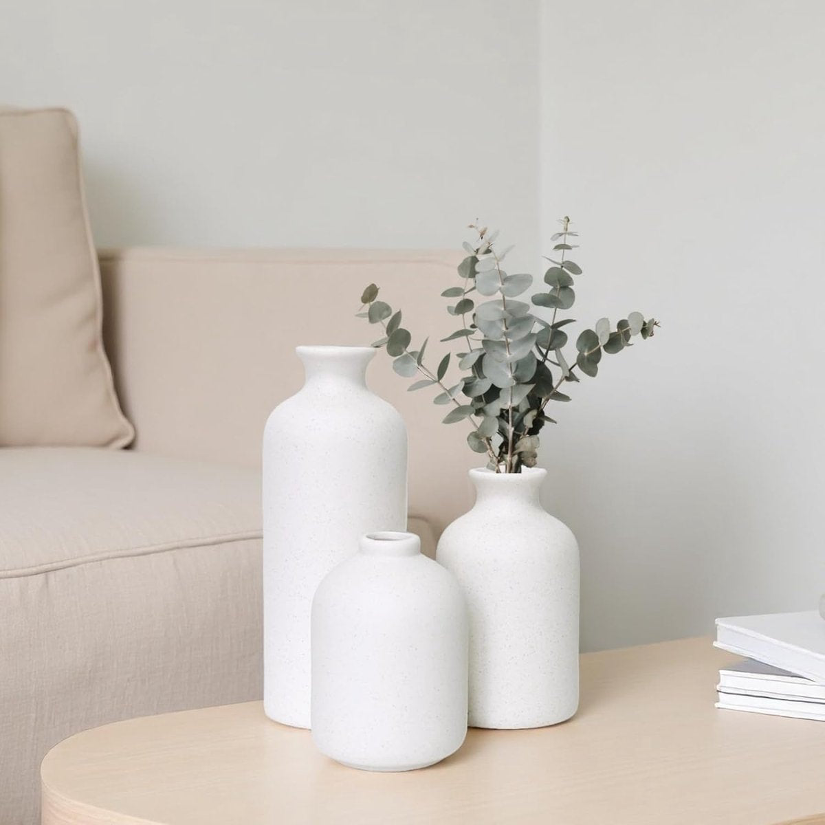 Matte ceramic vase set of three in graduated sizes