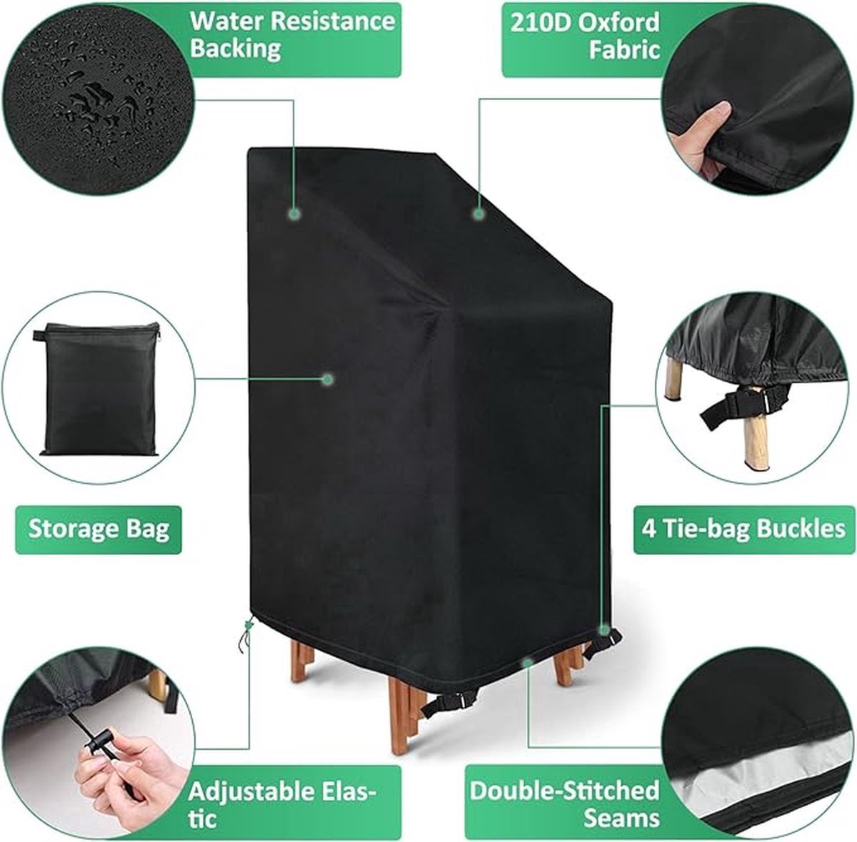 Stacking Chair Cover 210D, Black 64 x 64 x 120cm 2pcs