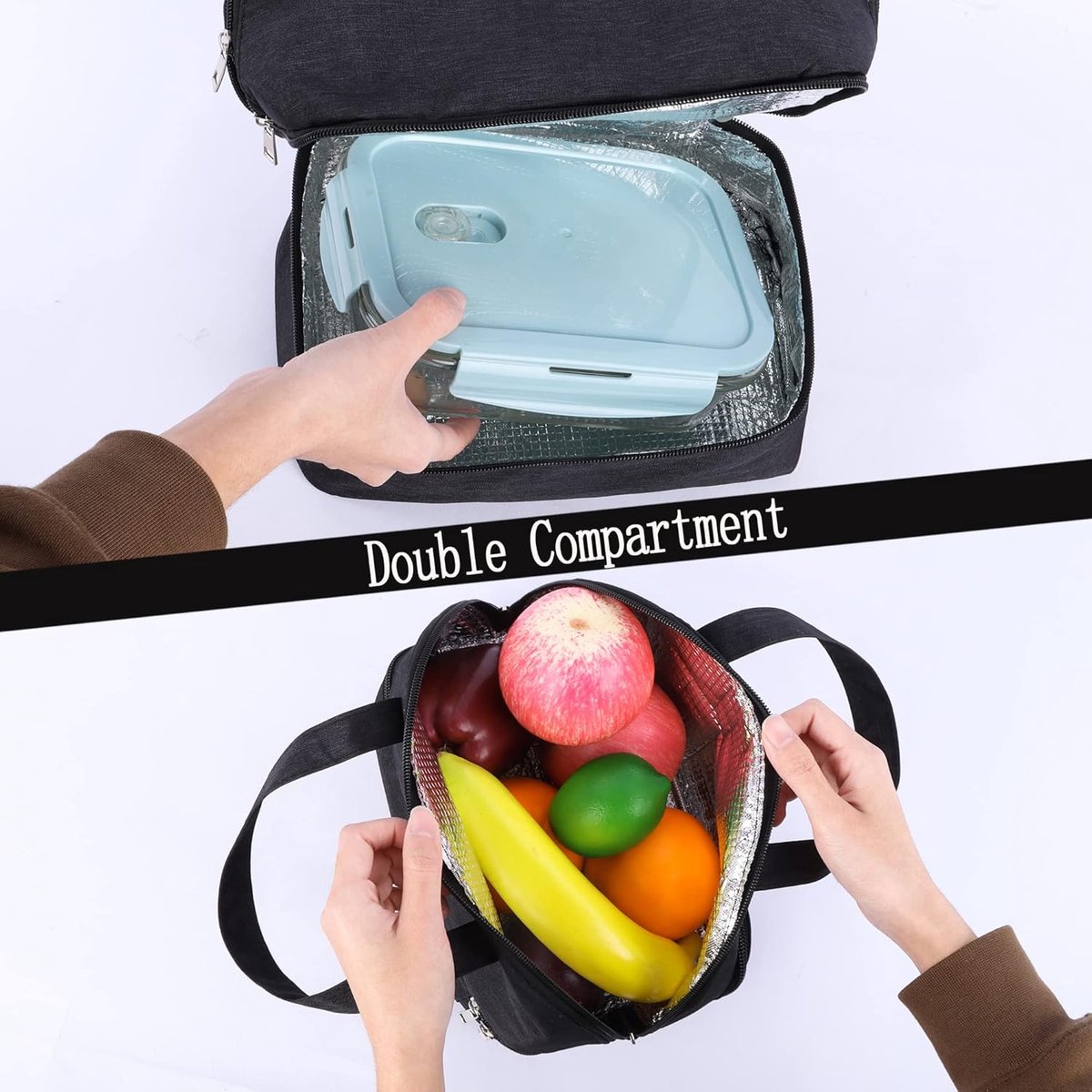 Wallagoot Insulated Lunch Bag, Double Compartment, Foldable