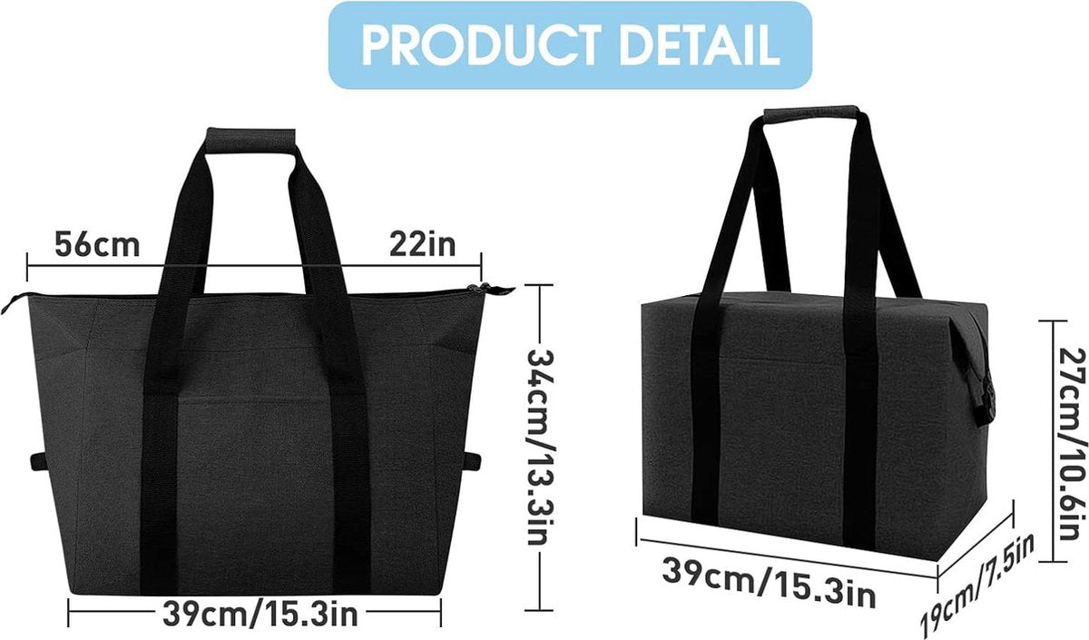 Kianinny Foldable Insulated Cooler Bag, 20L, Black