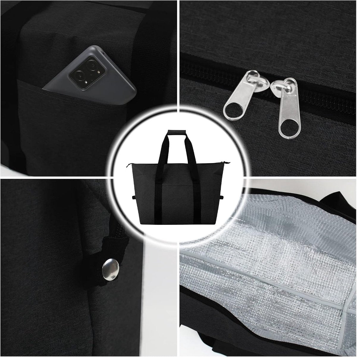 Kianinny Foldable Insulated Cooler Bag, 20L, Black