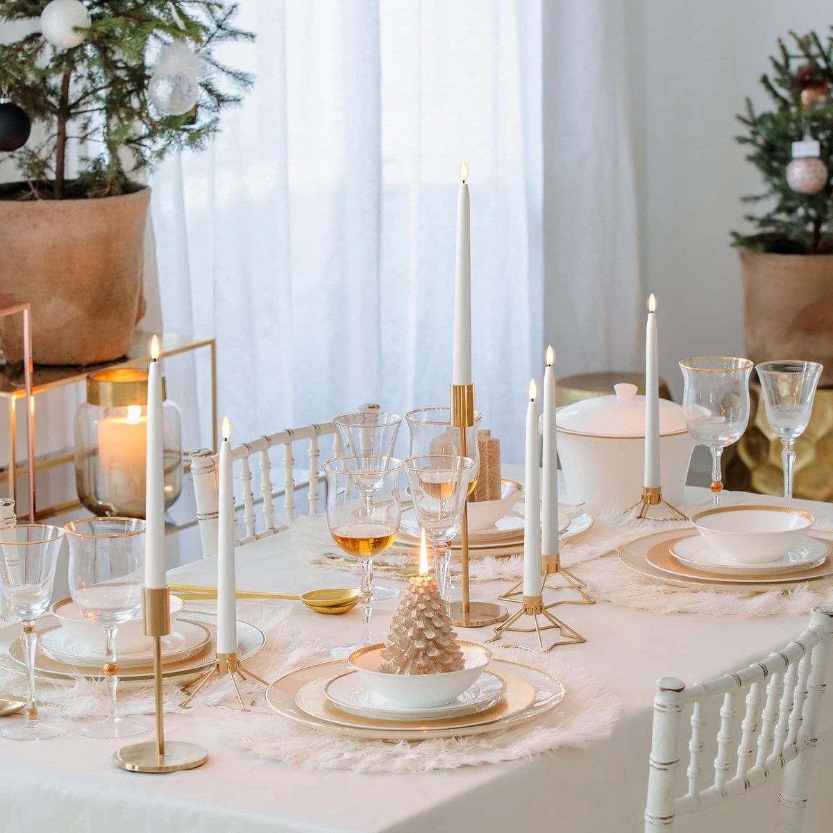 Set of six LED flameless taper candles with remote control