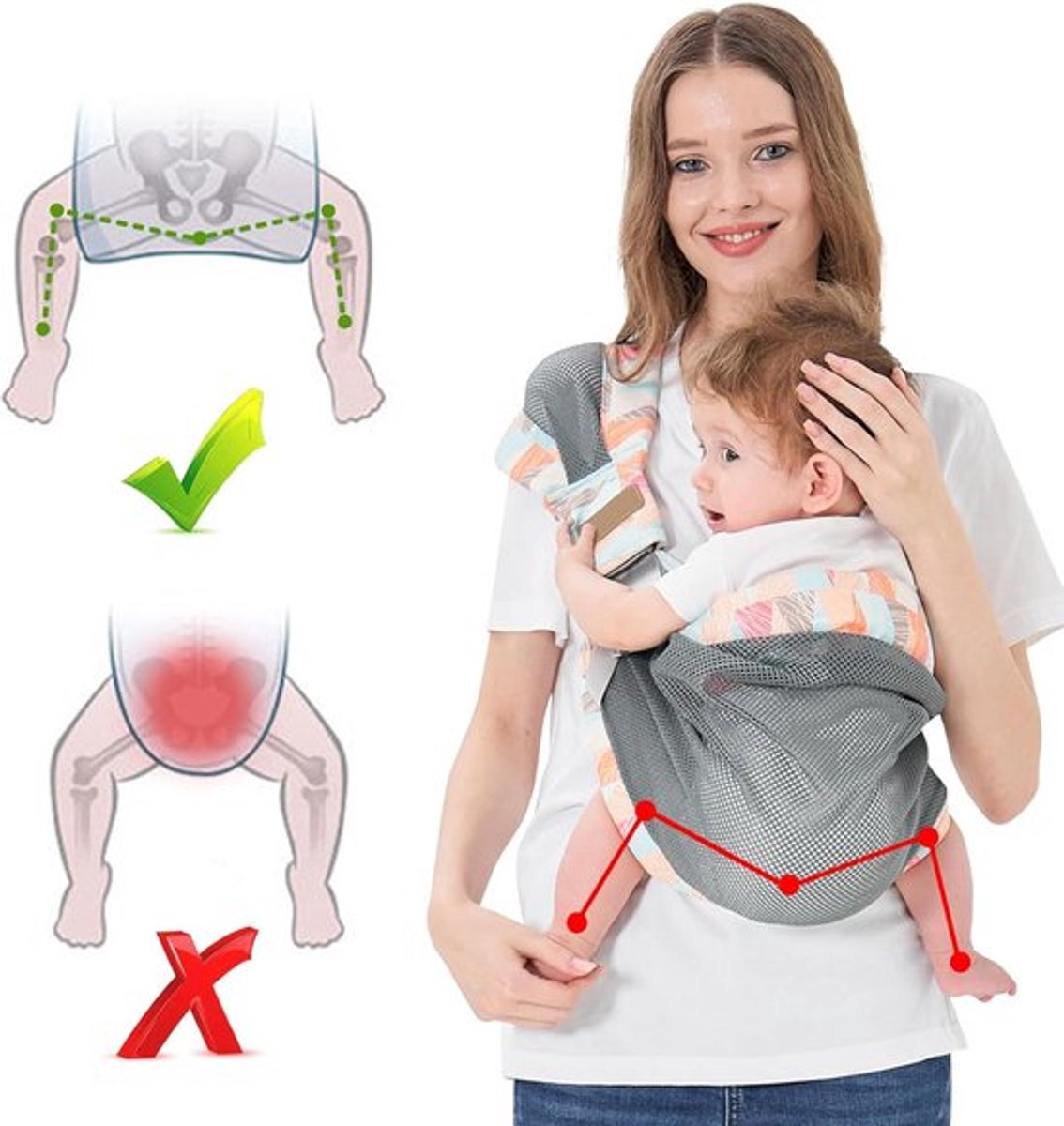 Ergonomic baby carrier with breathable mesh panels