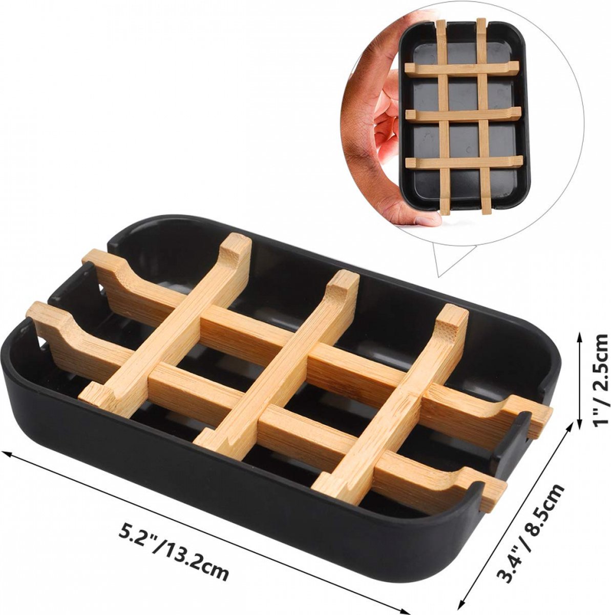 Top view of the bamboo grid rack showing ventilation gaps around the soap