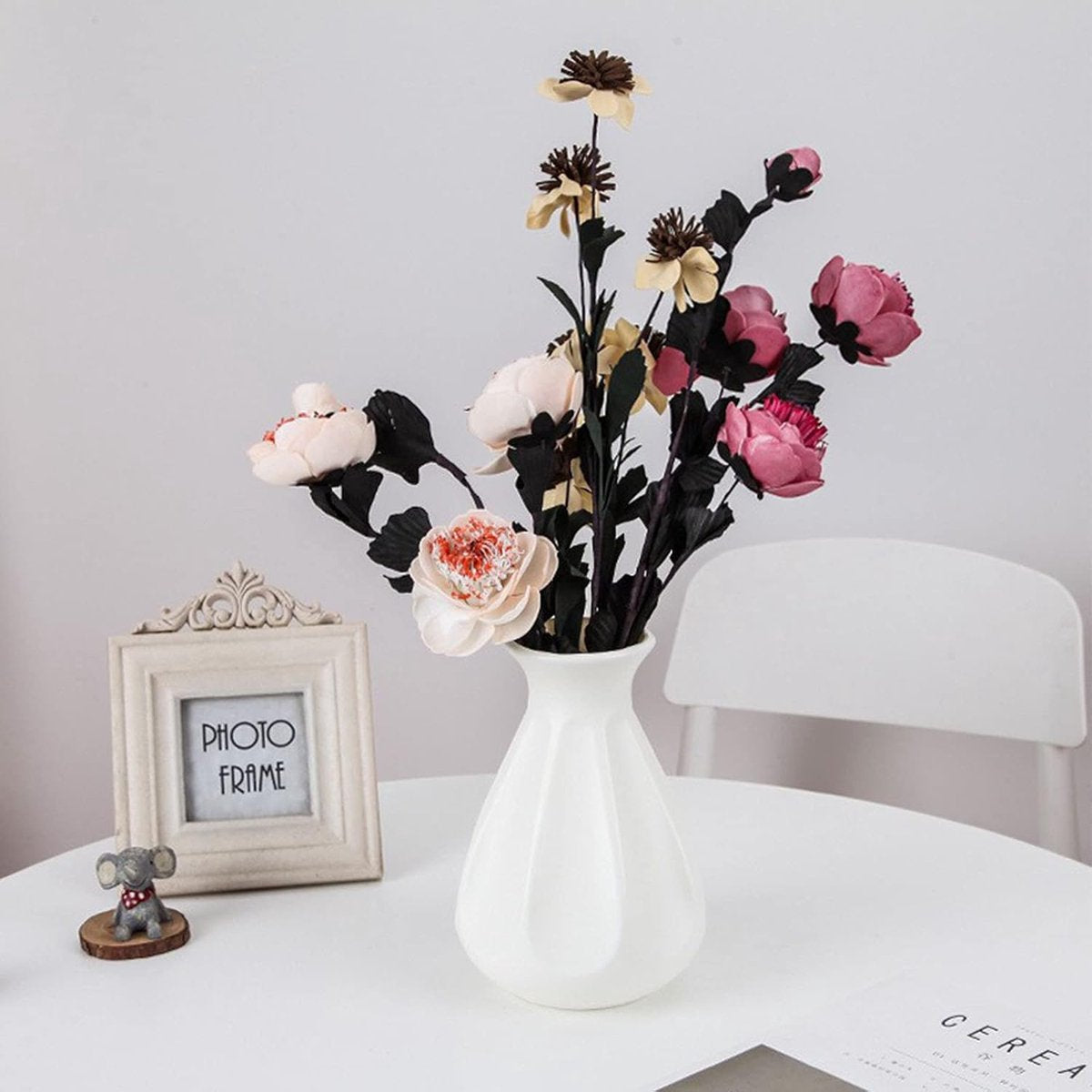 Todi Faux Ceramic Vase Set, White, 2pcs