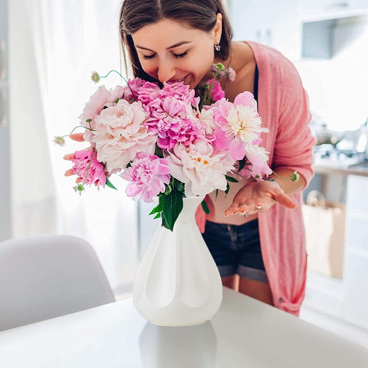 Todi Faux Ceramic Vase Set, White, 2pcs