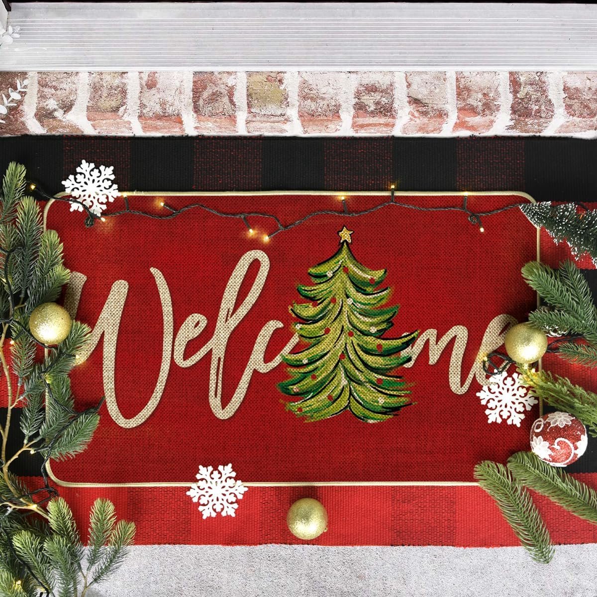 Christmas tree design door mat, 50 x 80 cm, at a festive entrance