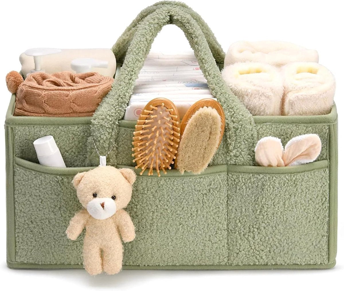 Light green felt baby storage basket with dividers - view 1