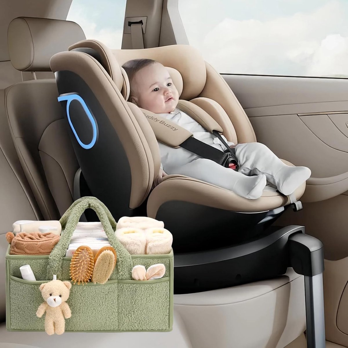 Light green felt baby storage basket with dividers - view 4