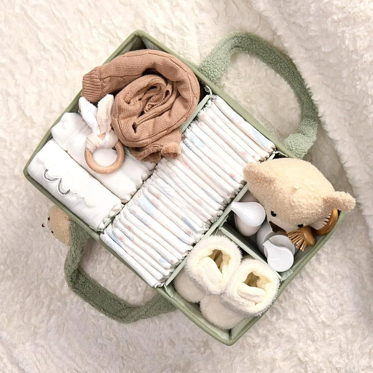 Light green felt baby storage basket with dividers - view 6