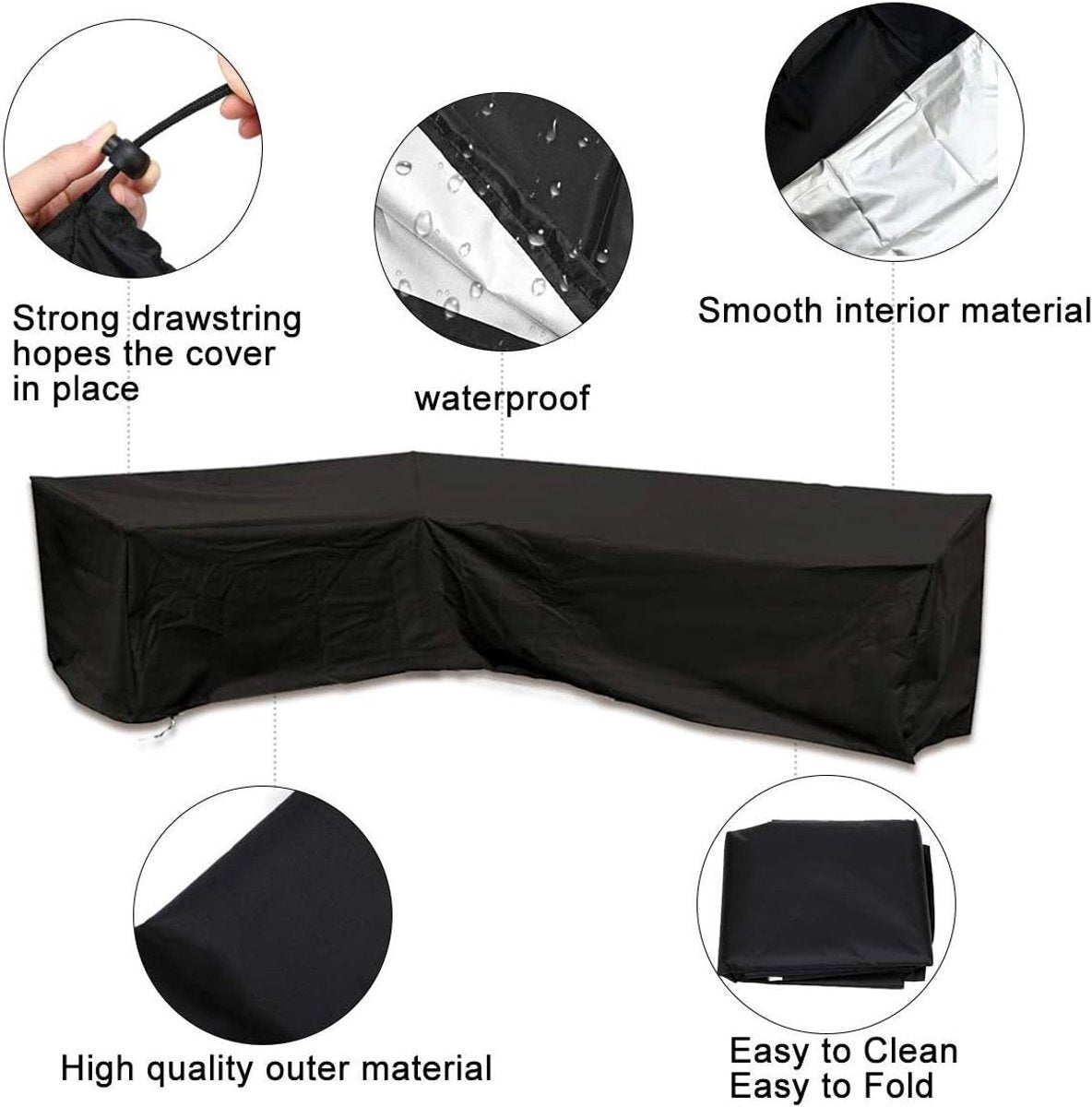 L Shape Corner Sofa Cover Oxford 210D, Black 286 x 222 x 82cm