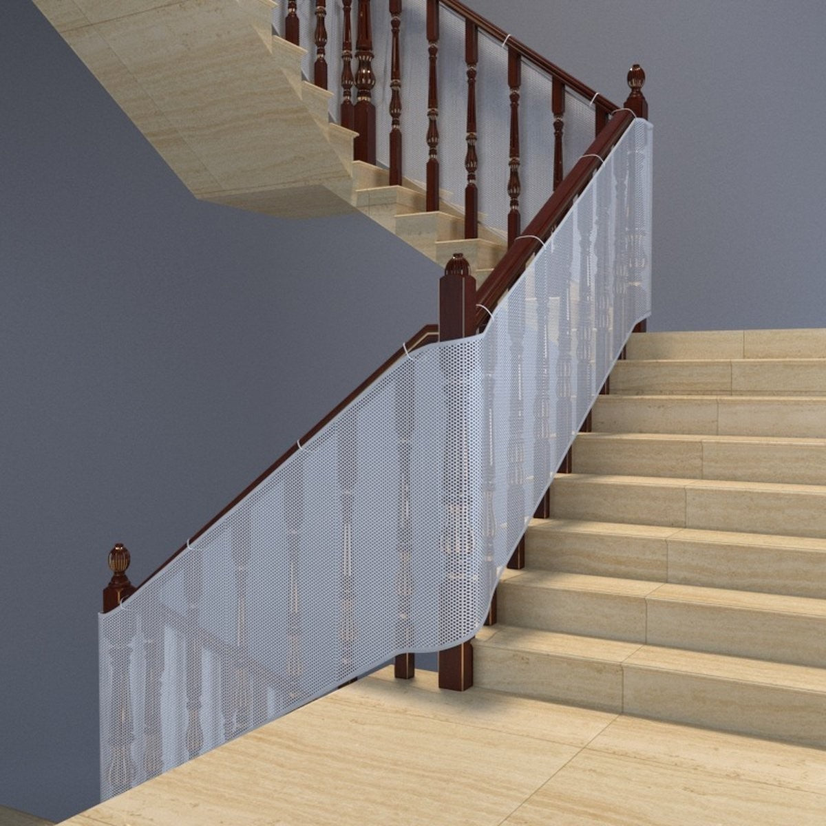 Mesh safety net for stairs and balcony in white
