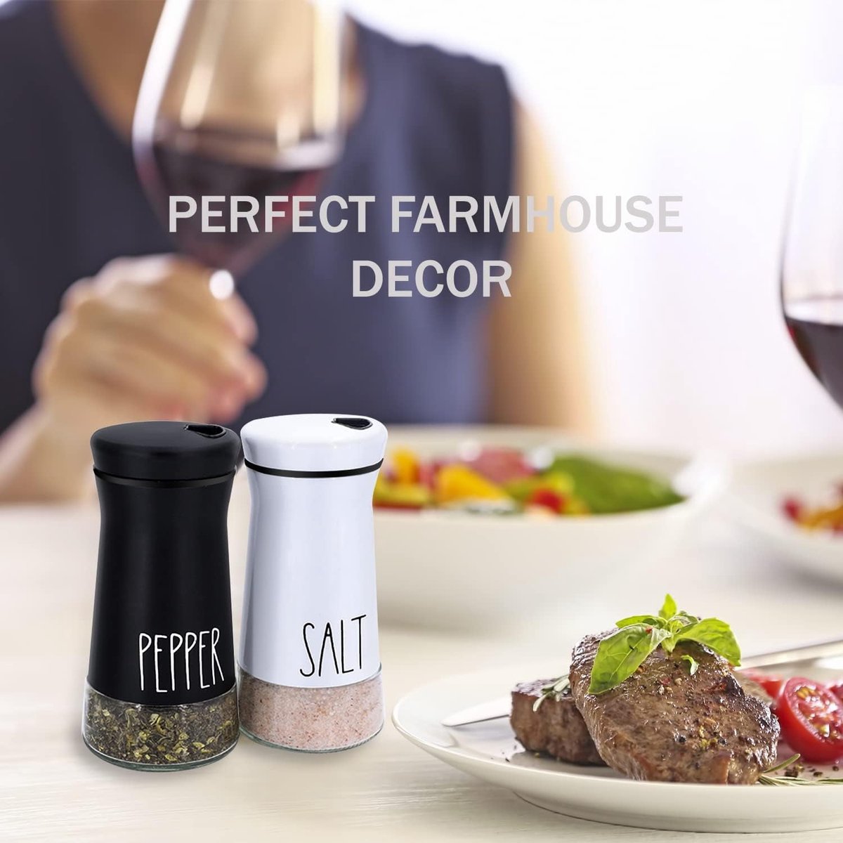 Monreale Salt and Pepper Shaker Set, Stainless Steel and Glass, Farmhouse, 2pcs