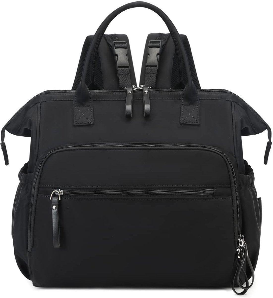 Convertible Nappy Backpack with Stroller Clip, 14 Pockets, Black