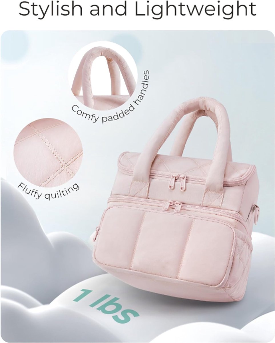 Bournda Insulated Lunch Bag, Double Layer Cooler Tote, 11.8L, Pink