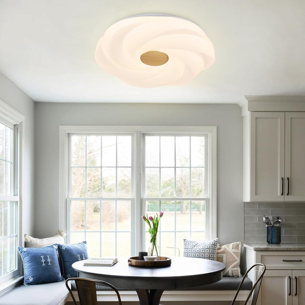LED flower ceiling light in creamy white, flush mount