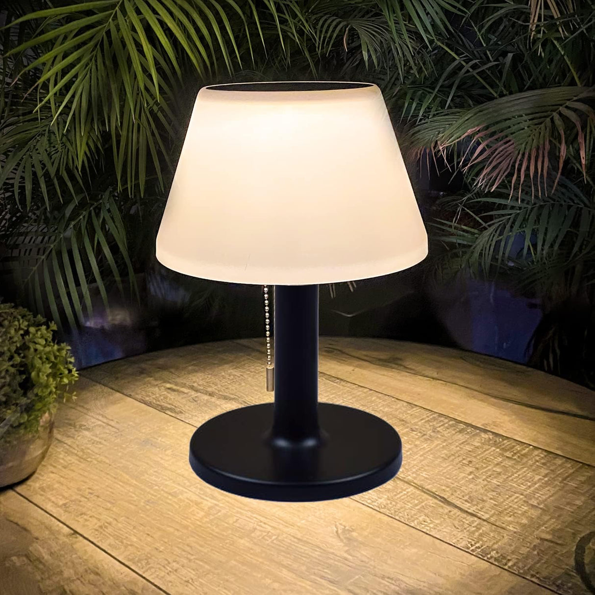 Black cordless solar LED outdoor table lamp - view 1