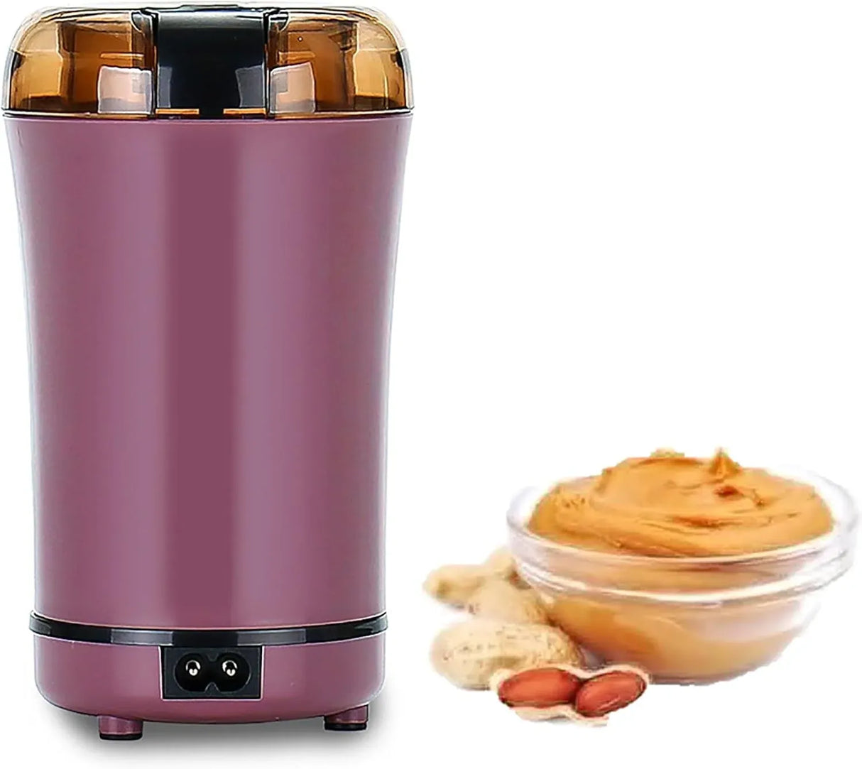 Mini electric nut grinder in purple with transparent cover