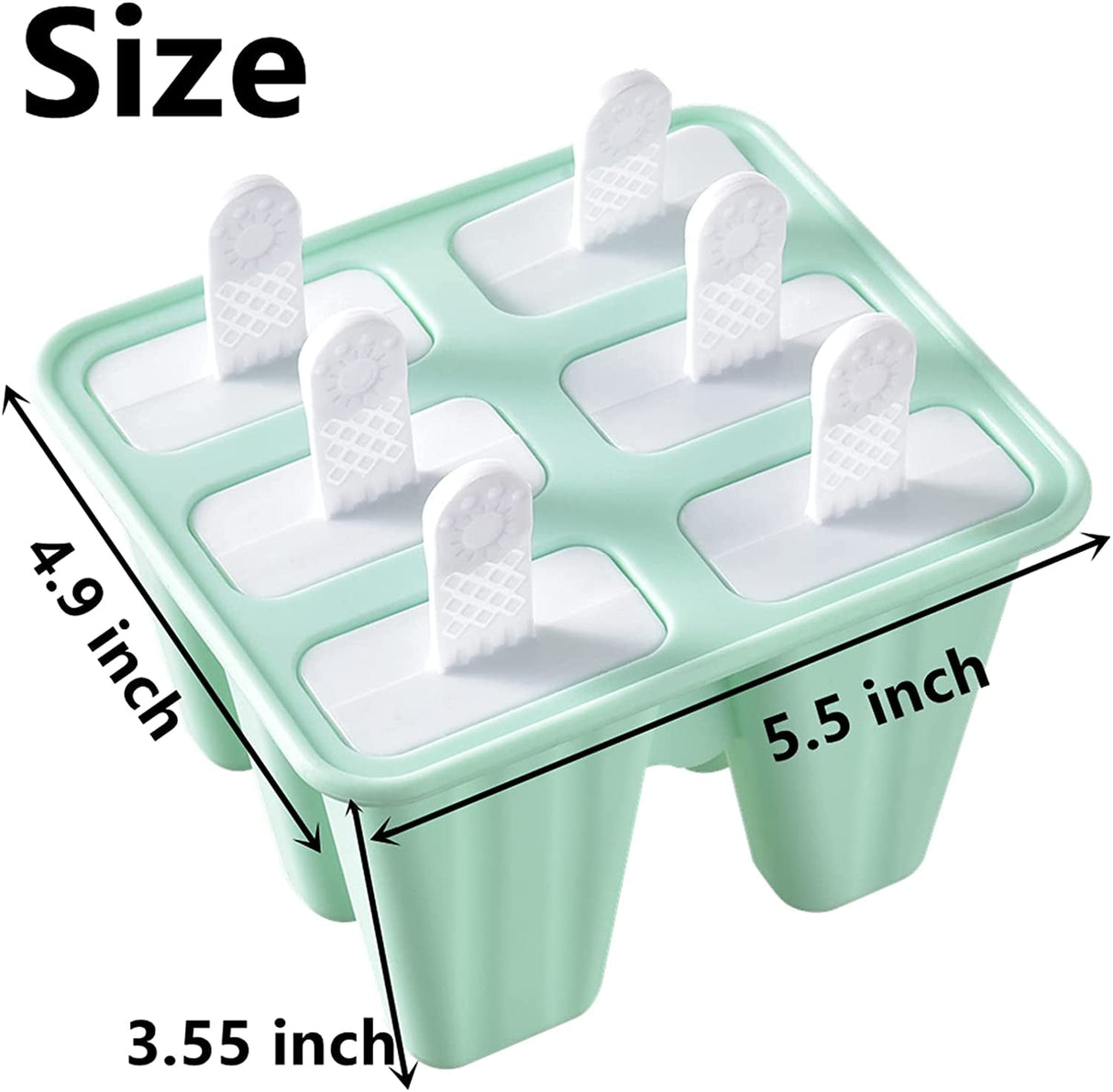 Green silicone six cavity ice pop mould with reusable sticks