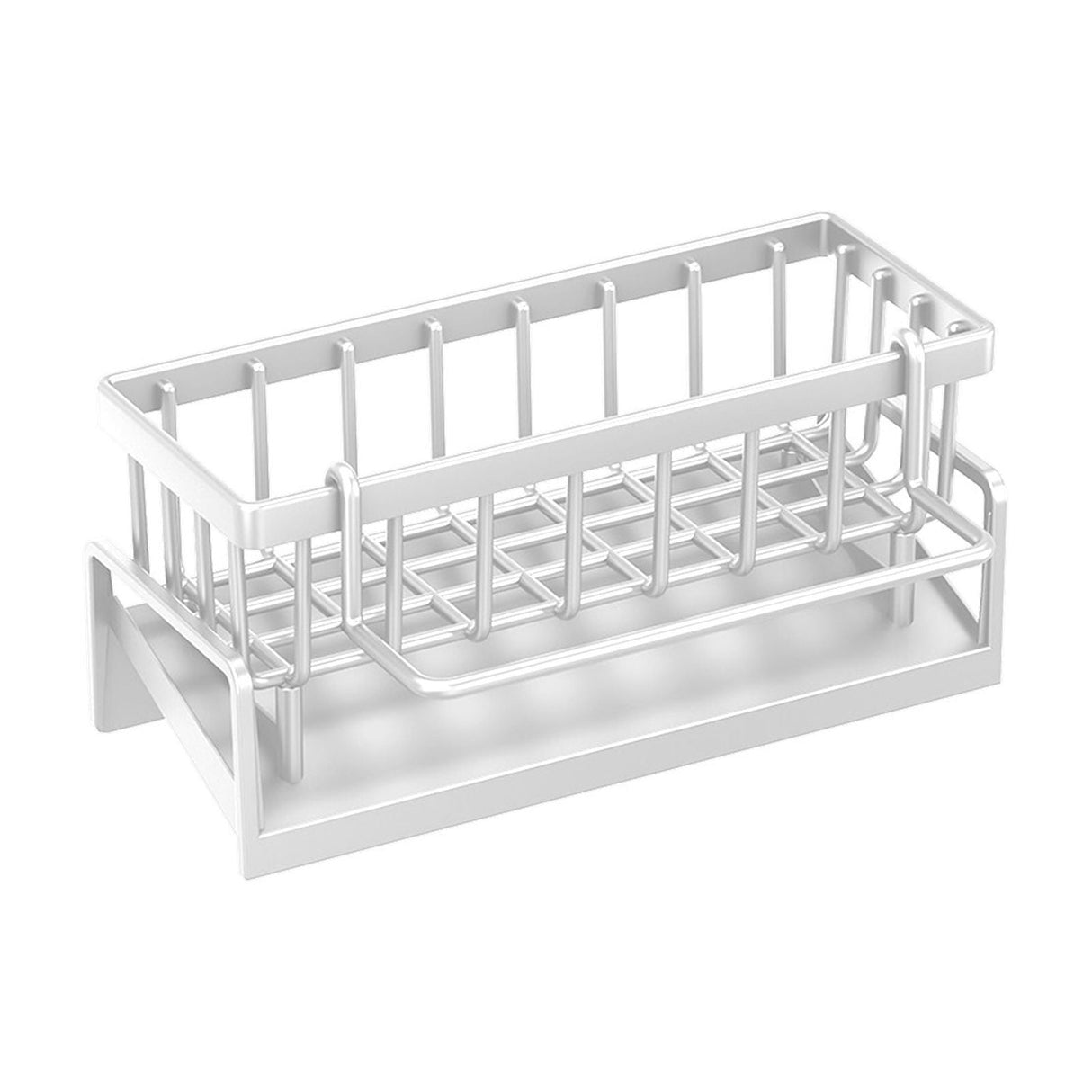 Dimensions of the white sink caddy organiser shown against a plain background