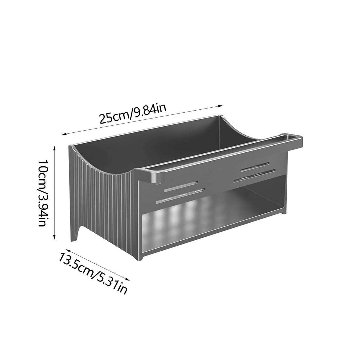 Inclined self draining base of the grey sink organiser tray