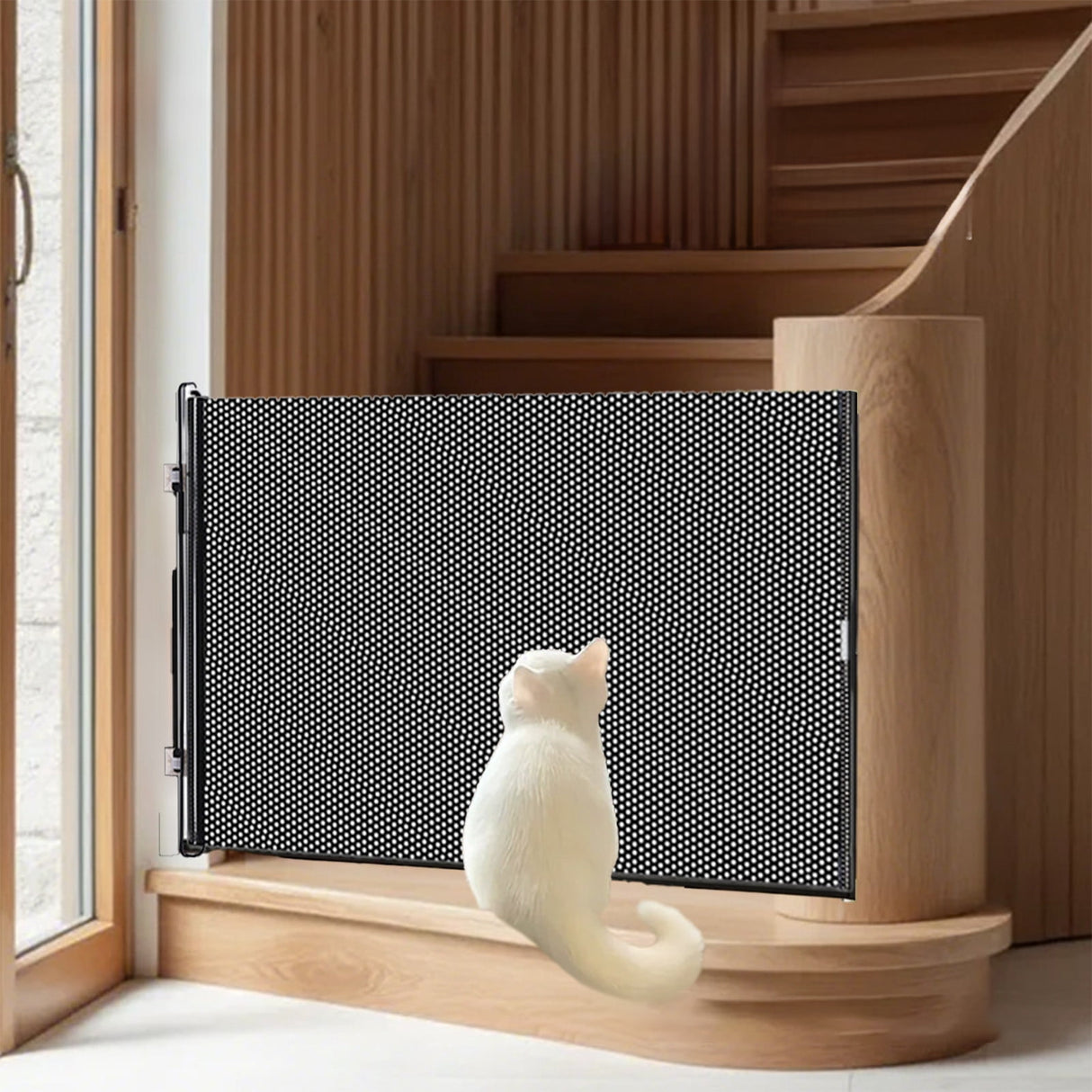 Retractable Safety Gate, No Drill PVC Mesh Black Small
