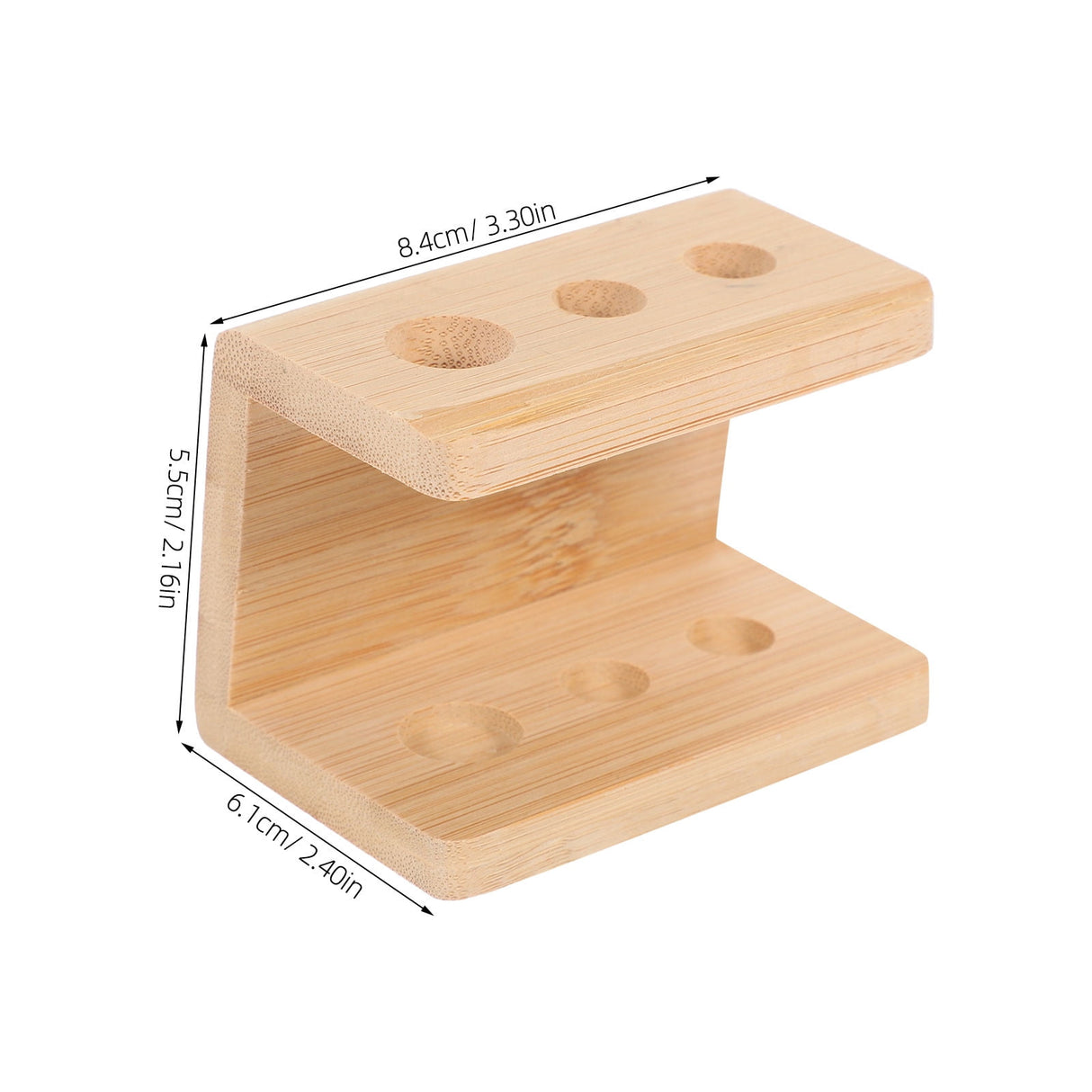 Top view of the three holes in the bamboo toothbrush stand