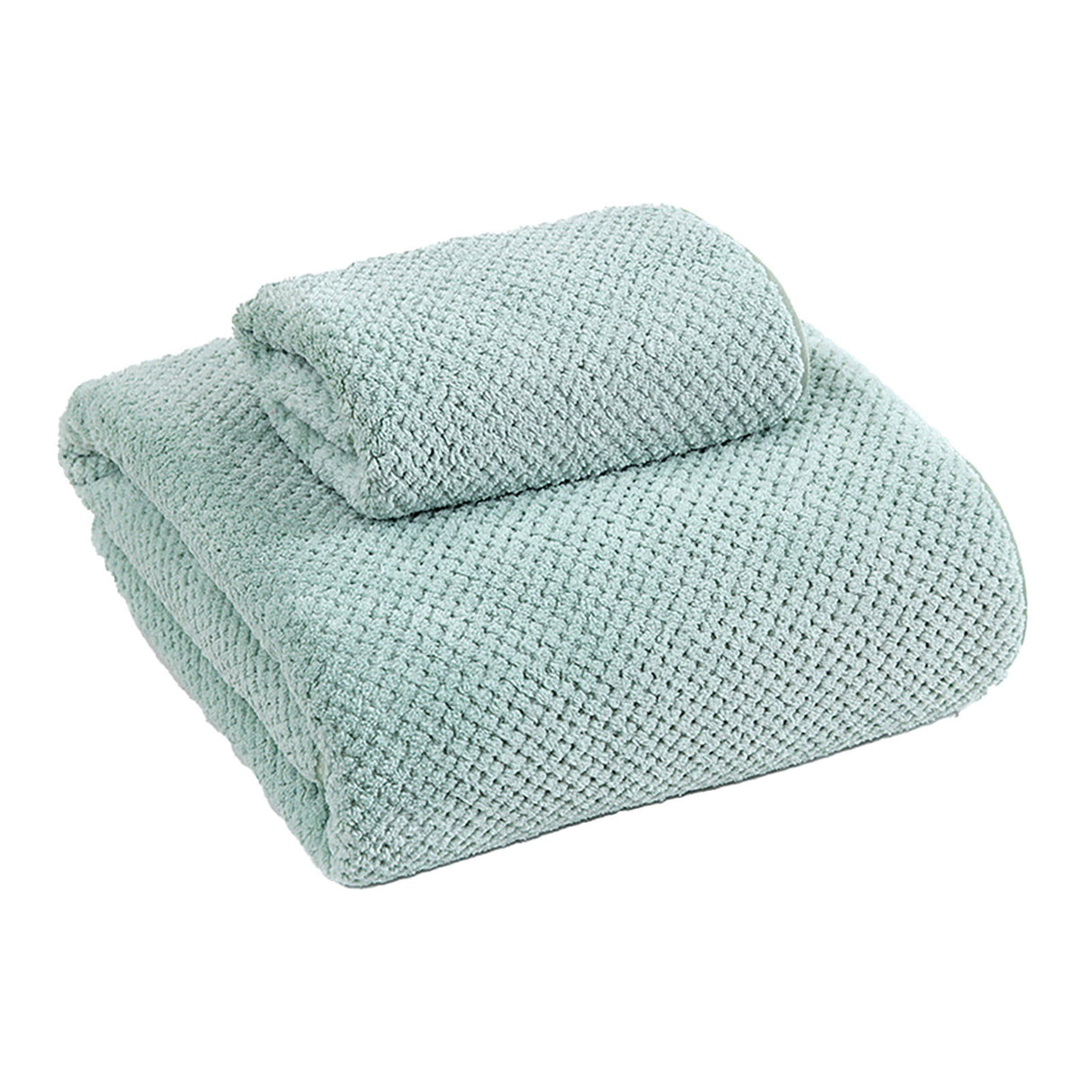 Green coral velvet towel, 35 x 75 cm, in a textured pineapple check weave