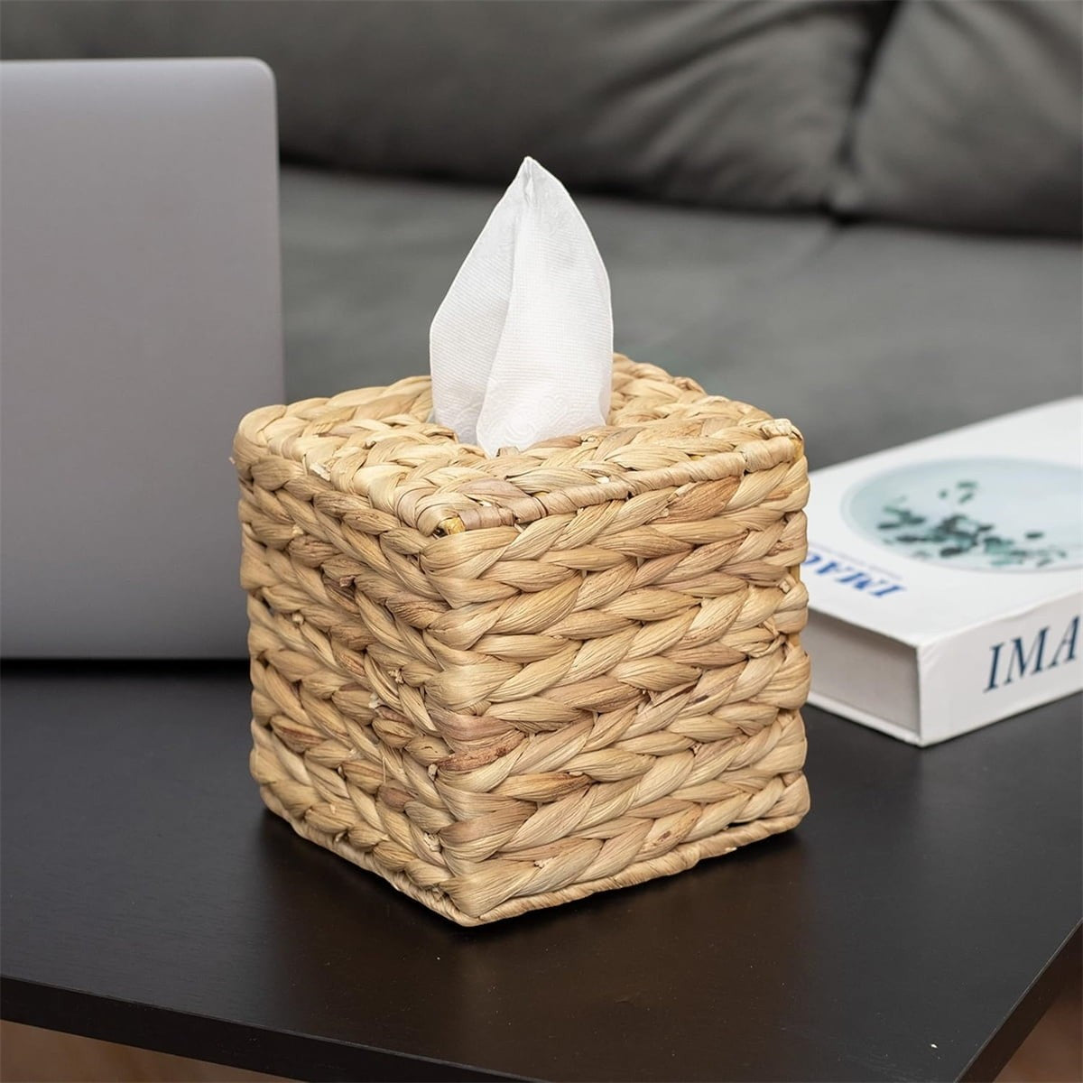 Woven rattan rectangle tissue box cover