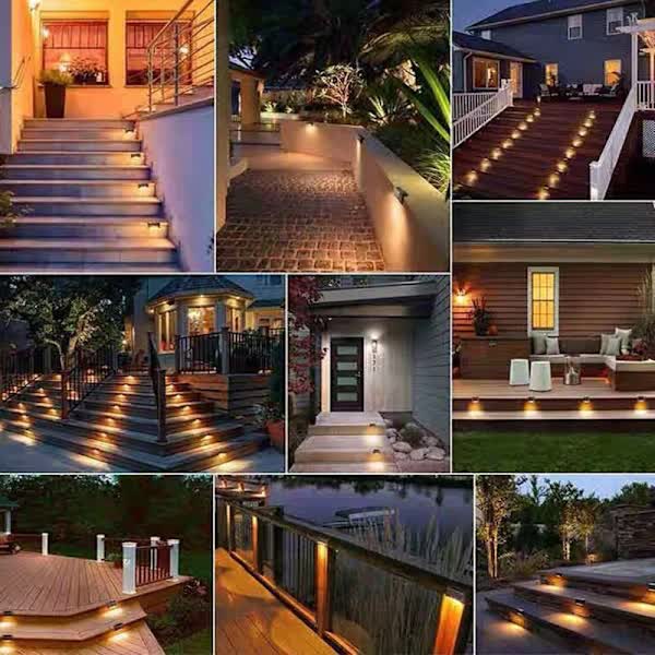 Solar LED outdoor lights in black with warm white glow - view 3