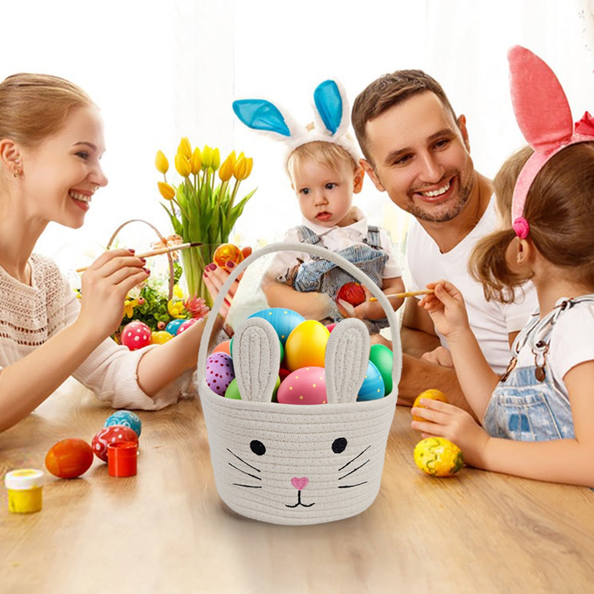 Easter bunny storage basket with handle