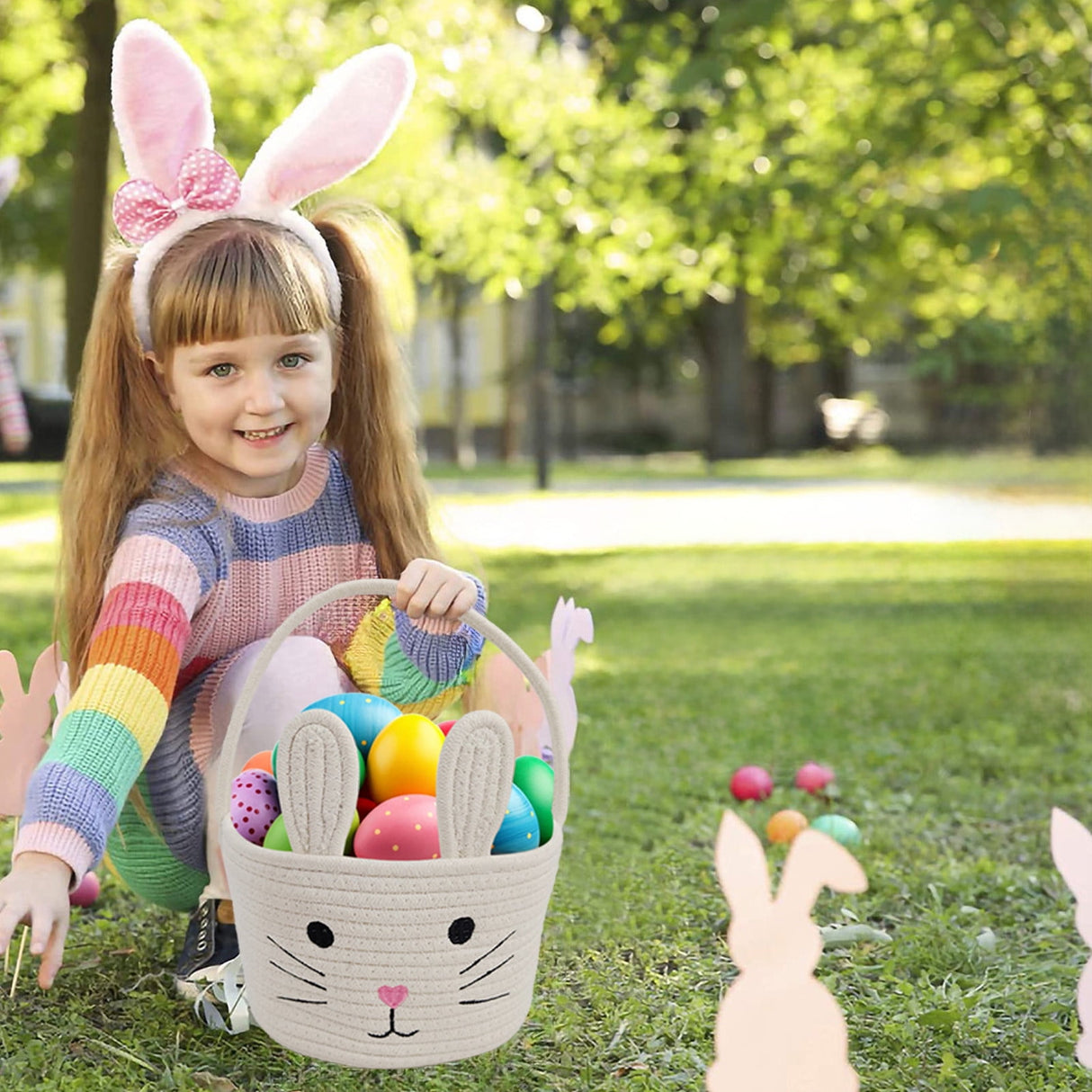 Easter bunny basket rope weave detail