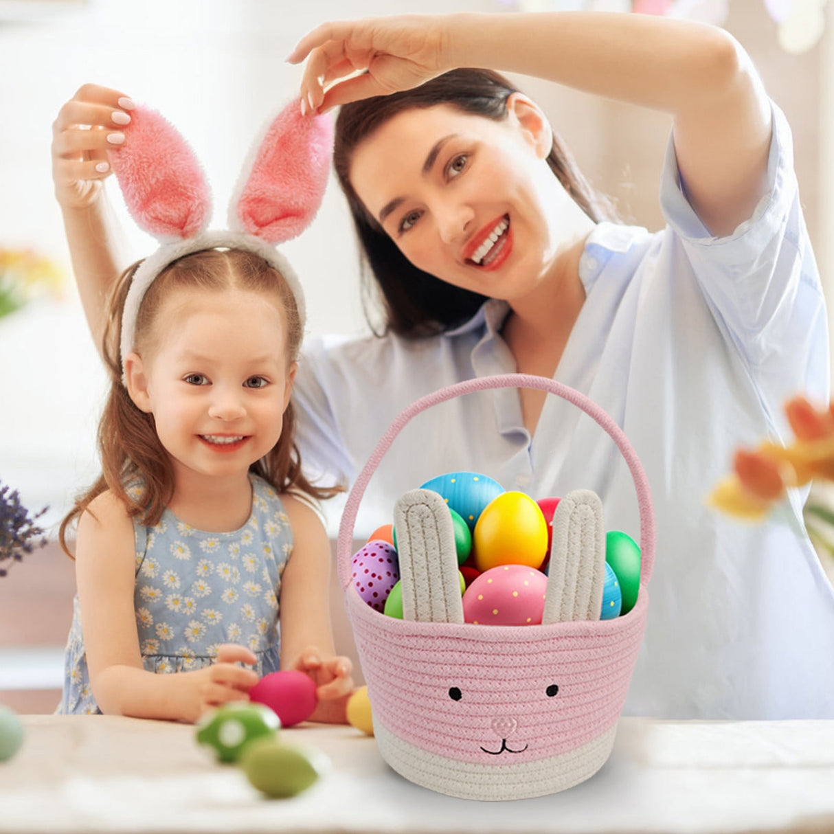 Woven cotton rope Easter basket with handle