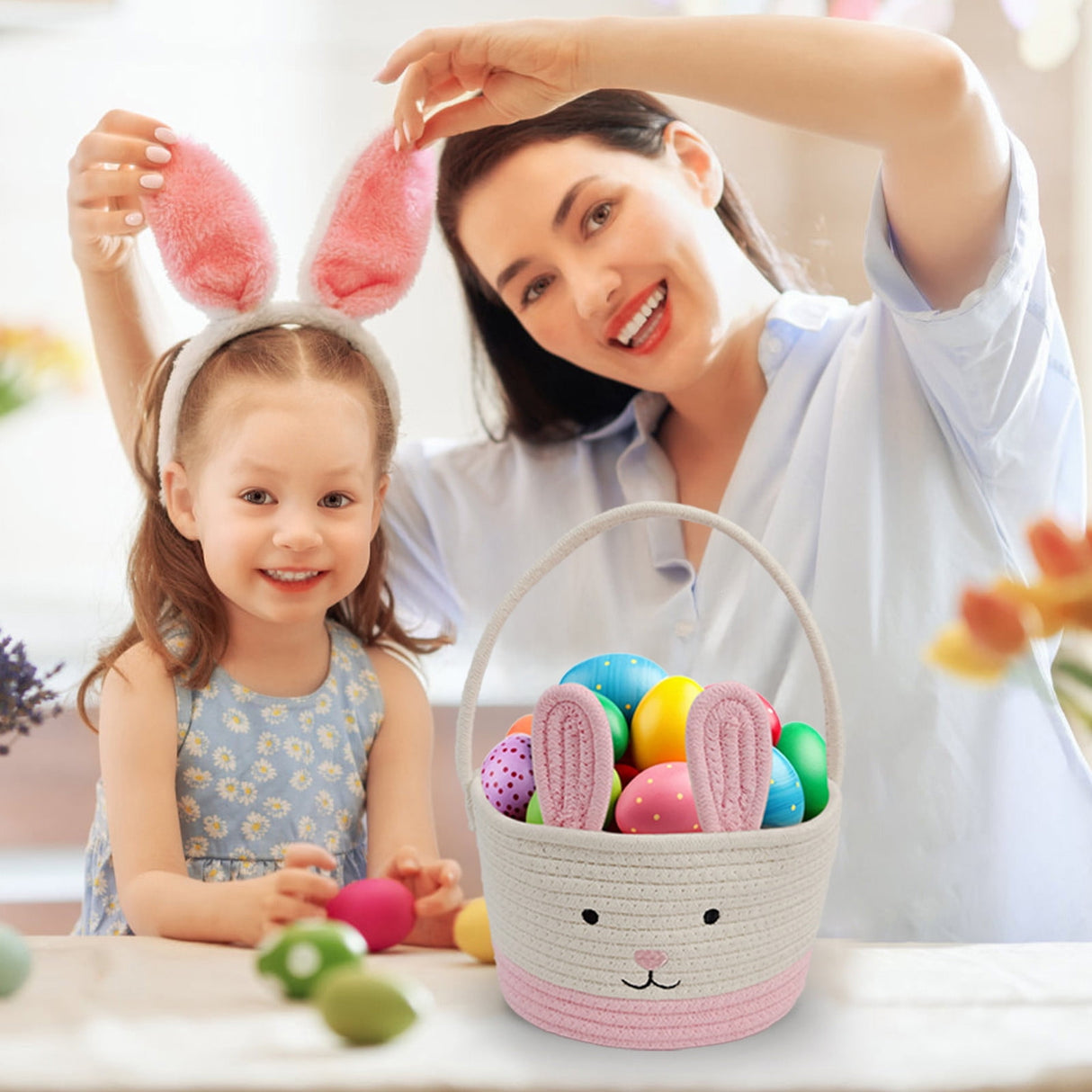 Easter bunny basket rope weave detail