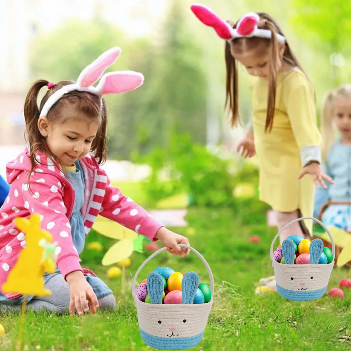Woven cotton rope Easter basket with handle