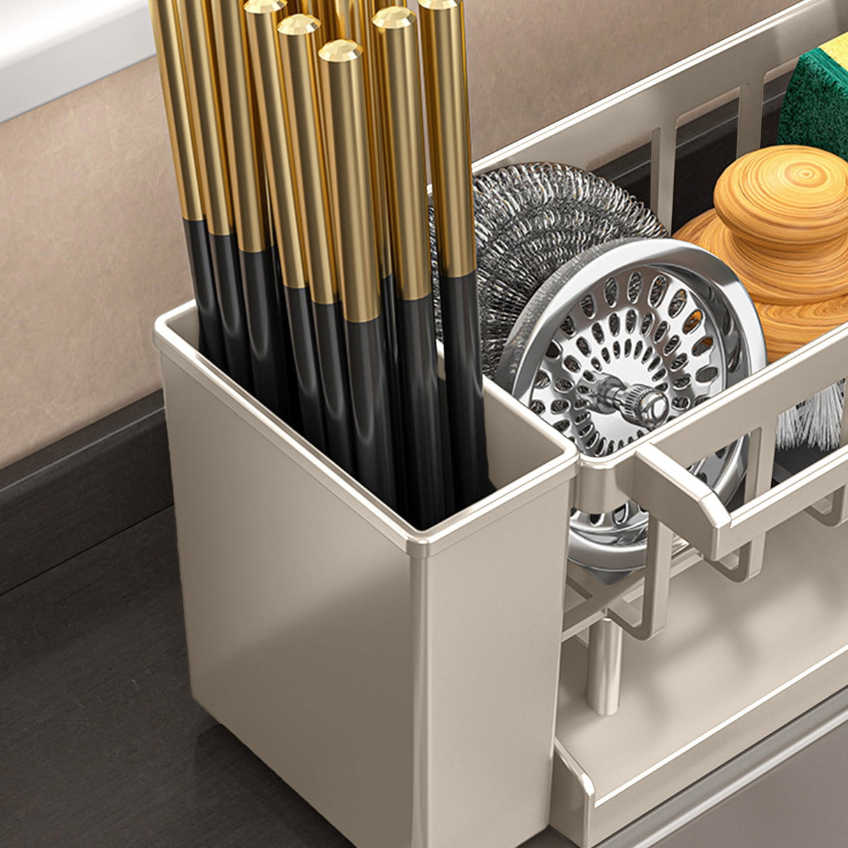 Dimension diagram for sink caddy organiser, 23 x 11.5 x 10 cm