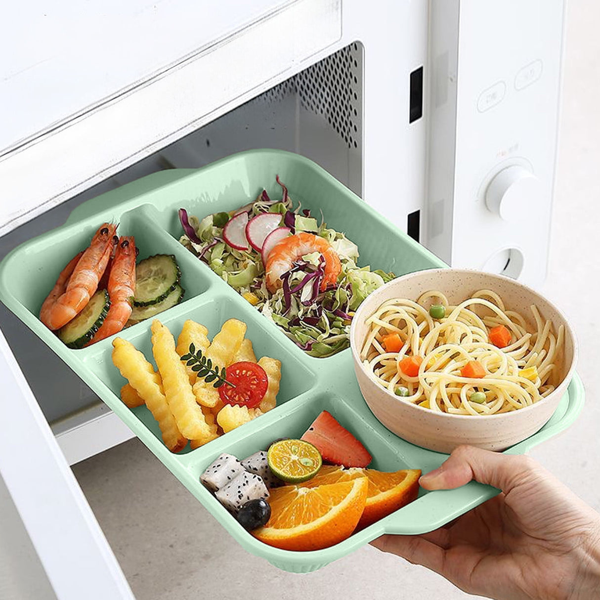 Five compartment wheat straw divided plate in green