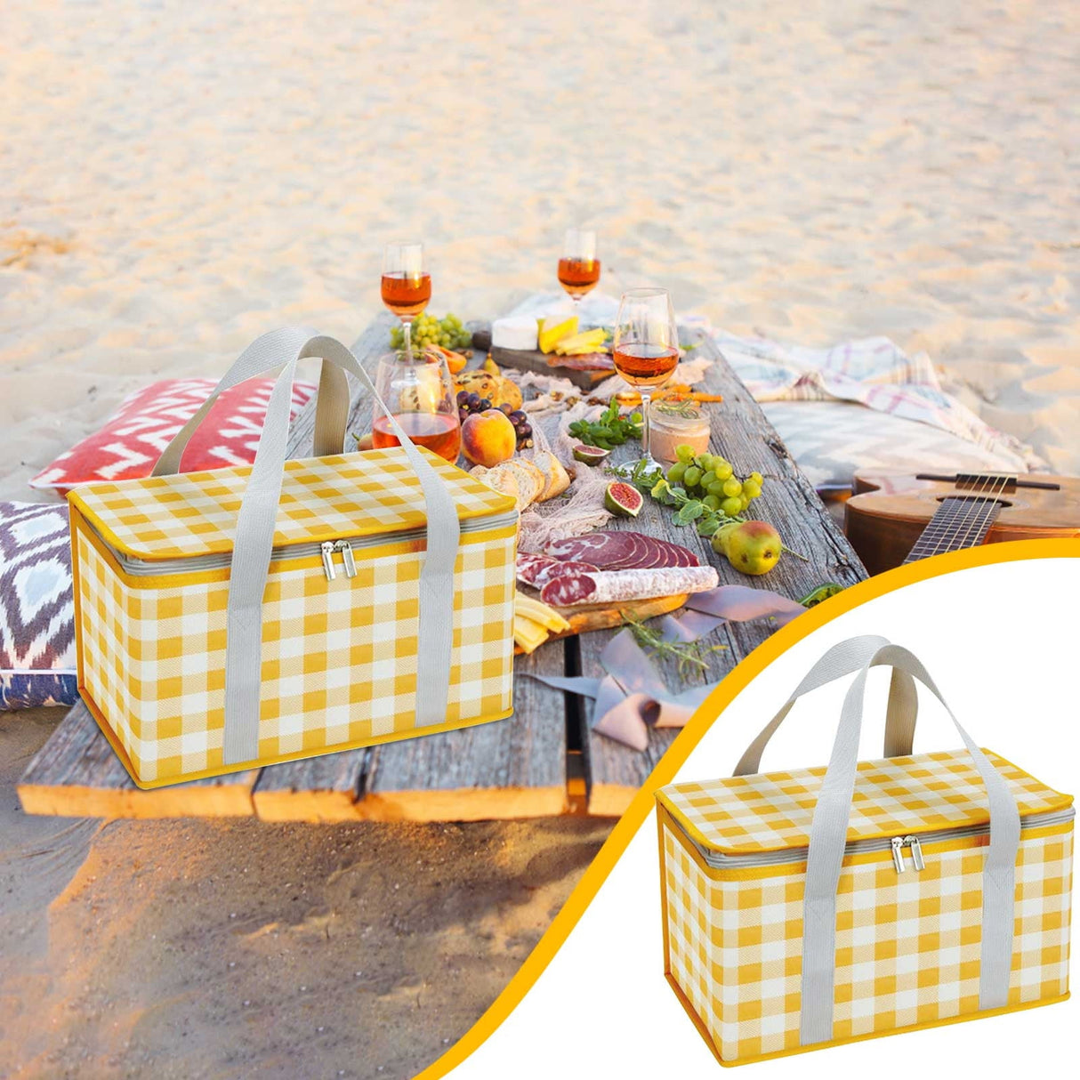 Bourdeilles Insulated Picnic Basket, Large Capacity, Yellow