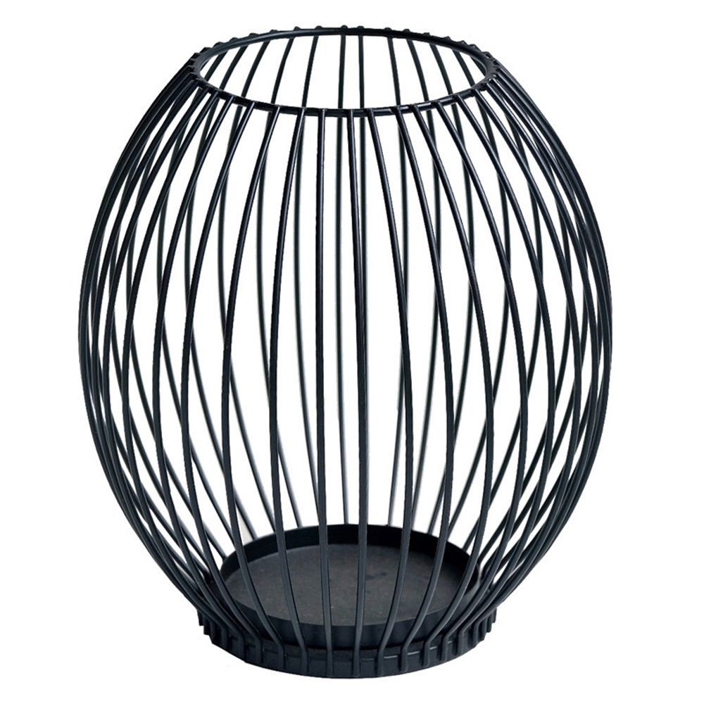 Large wrought iron candle lantern holder in matte black