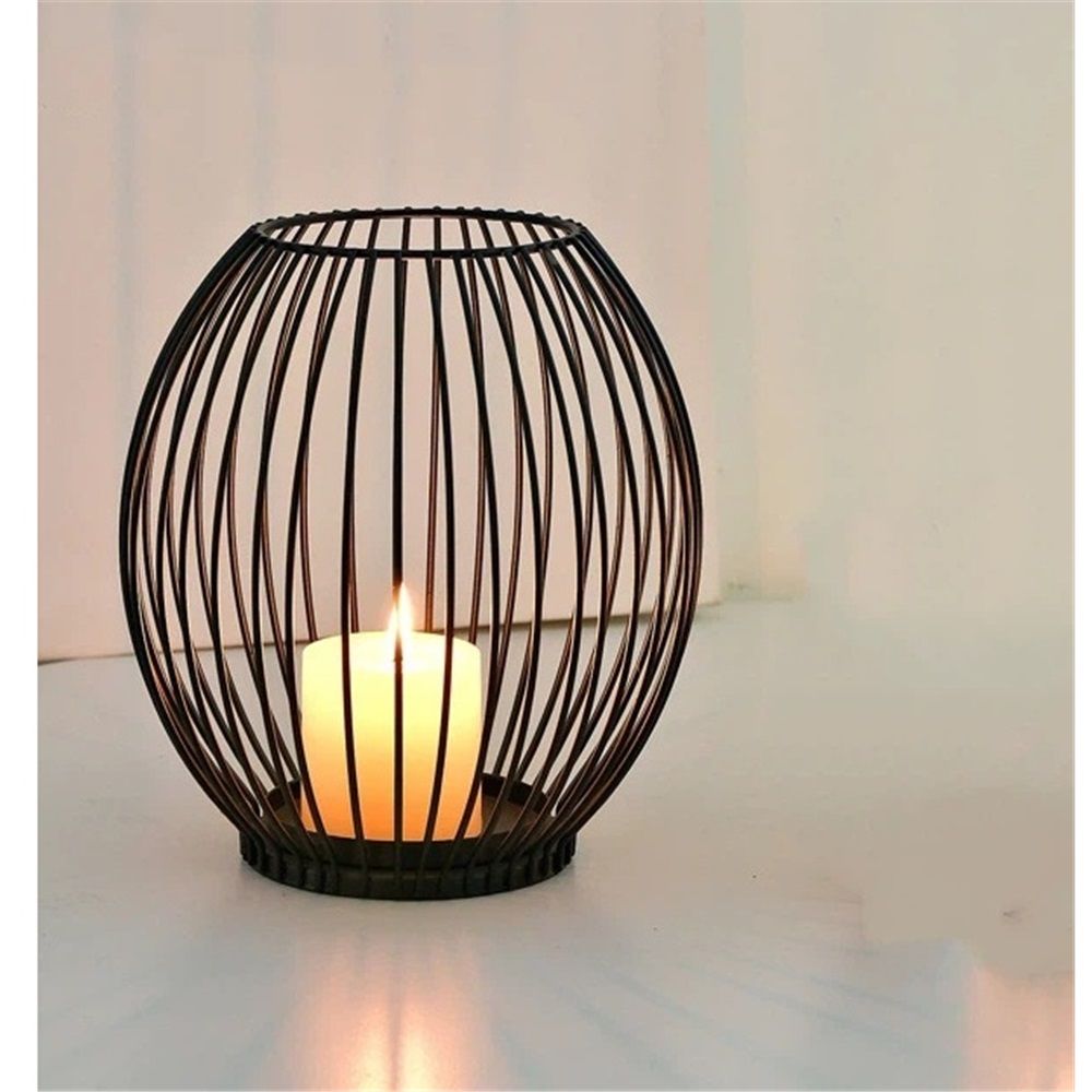 Large wrought iron candle lantern holder in matte black