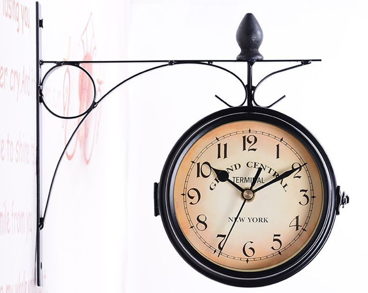 Small Black Double Sided Iron Wall Clock, Model B