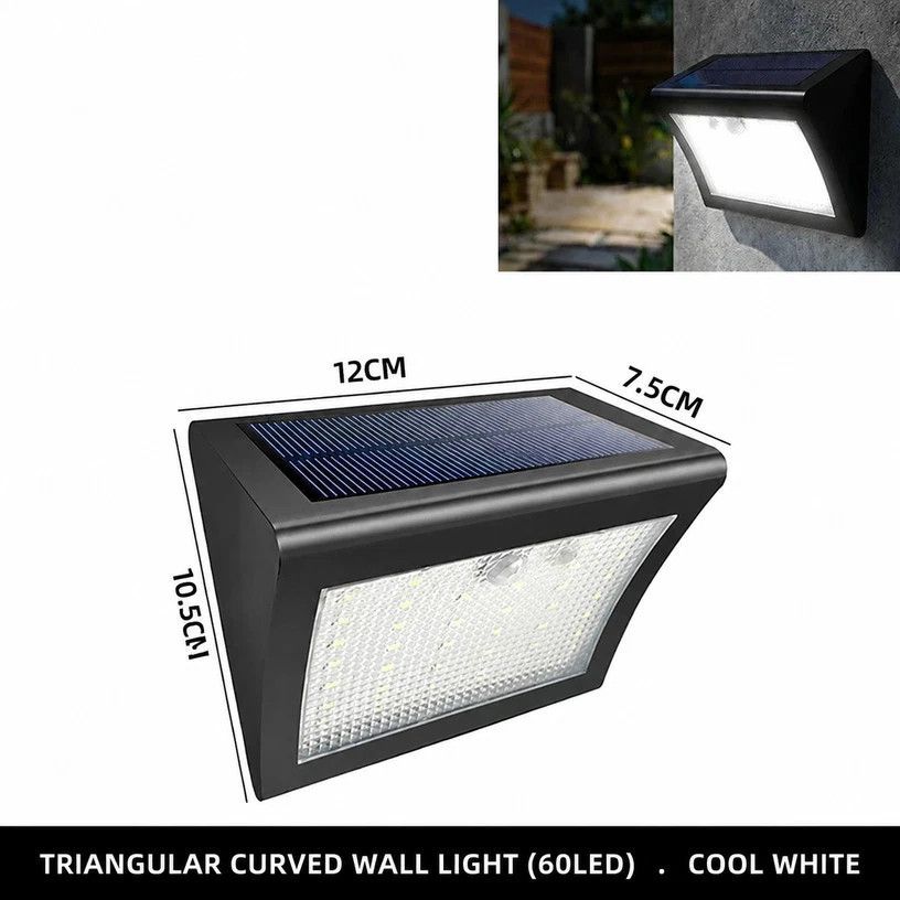 Solar Motion Sensor Triangular Wall Light Curved 60 LED