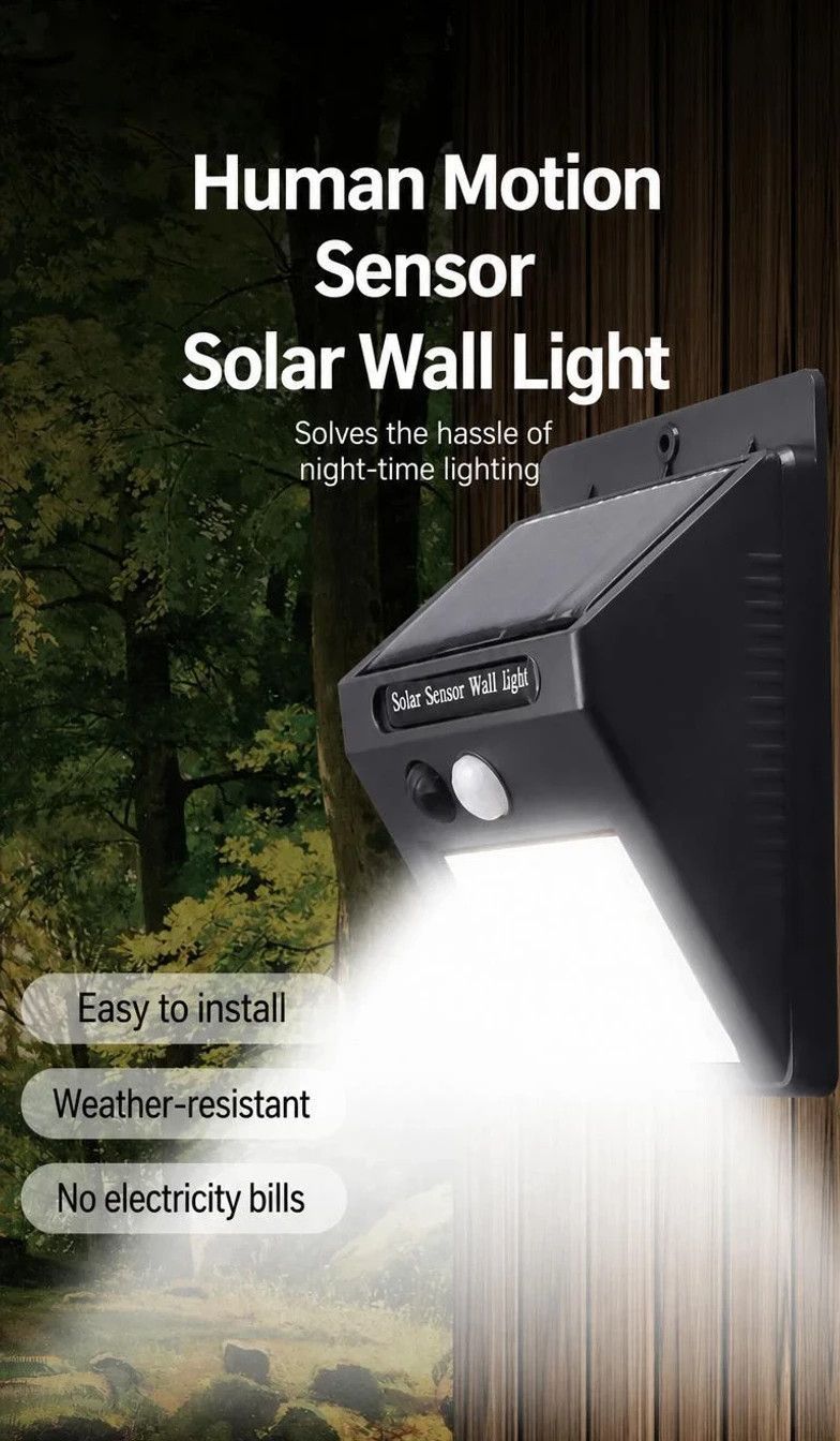 Solar Motion Sensor Triangular Wall Light Single Sided 40 LED