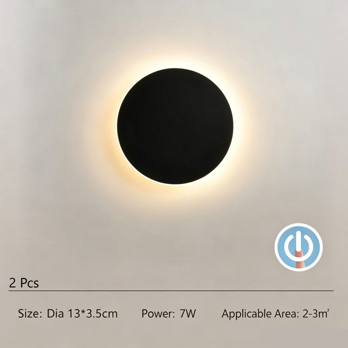 Black eclipse LED wall light with touch control
