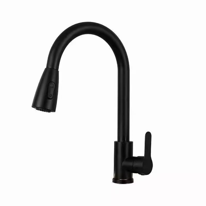 Black pull out kitchen mixer tap in stainless steel