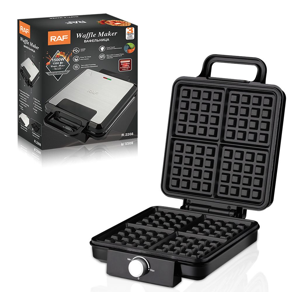 Waffle maker packaged with instruction manual