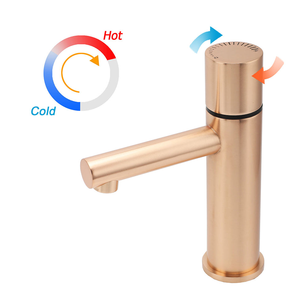 Round Basin Mixer Tap in Brushed Rose Gold